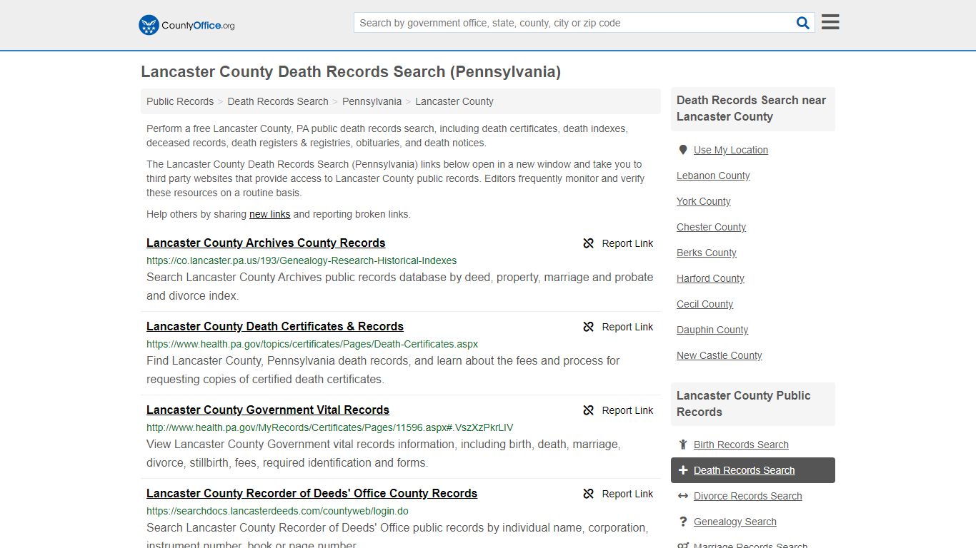 Death Records Search - Lancaster County, PA (Death ...