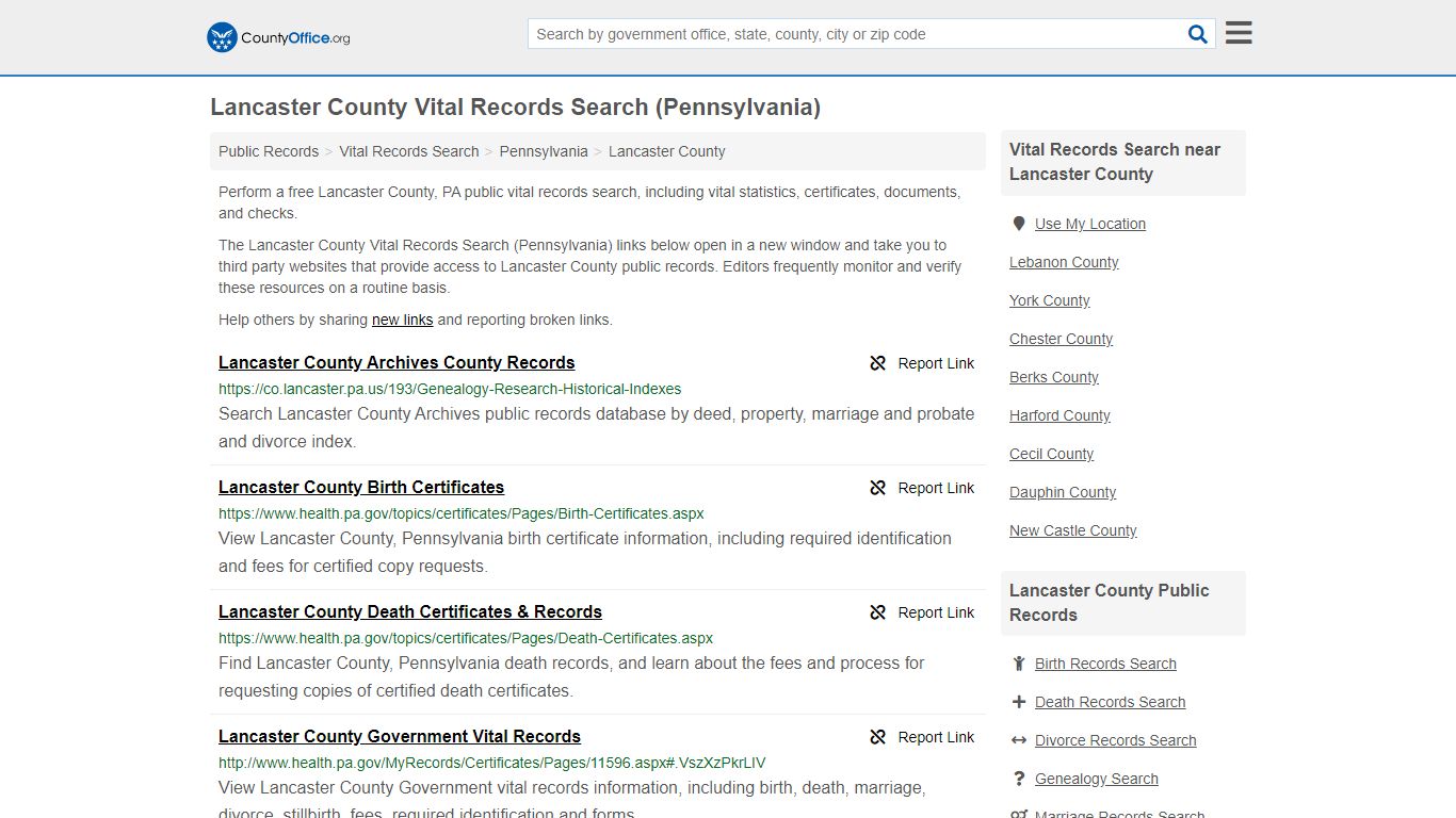 Vital Records Search - Lancaster County, PA (Birth, Death ...